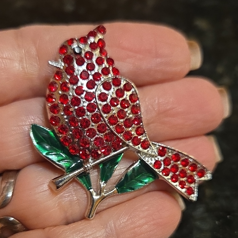 Red Crystal Bird Brooch